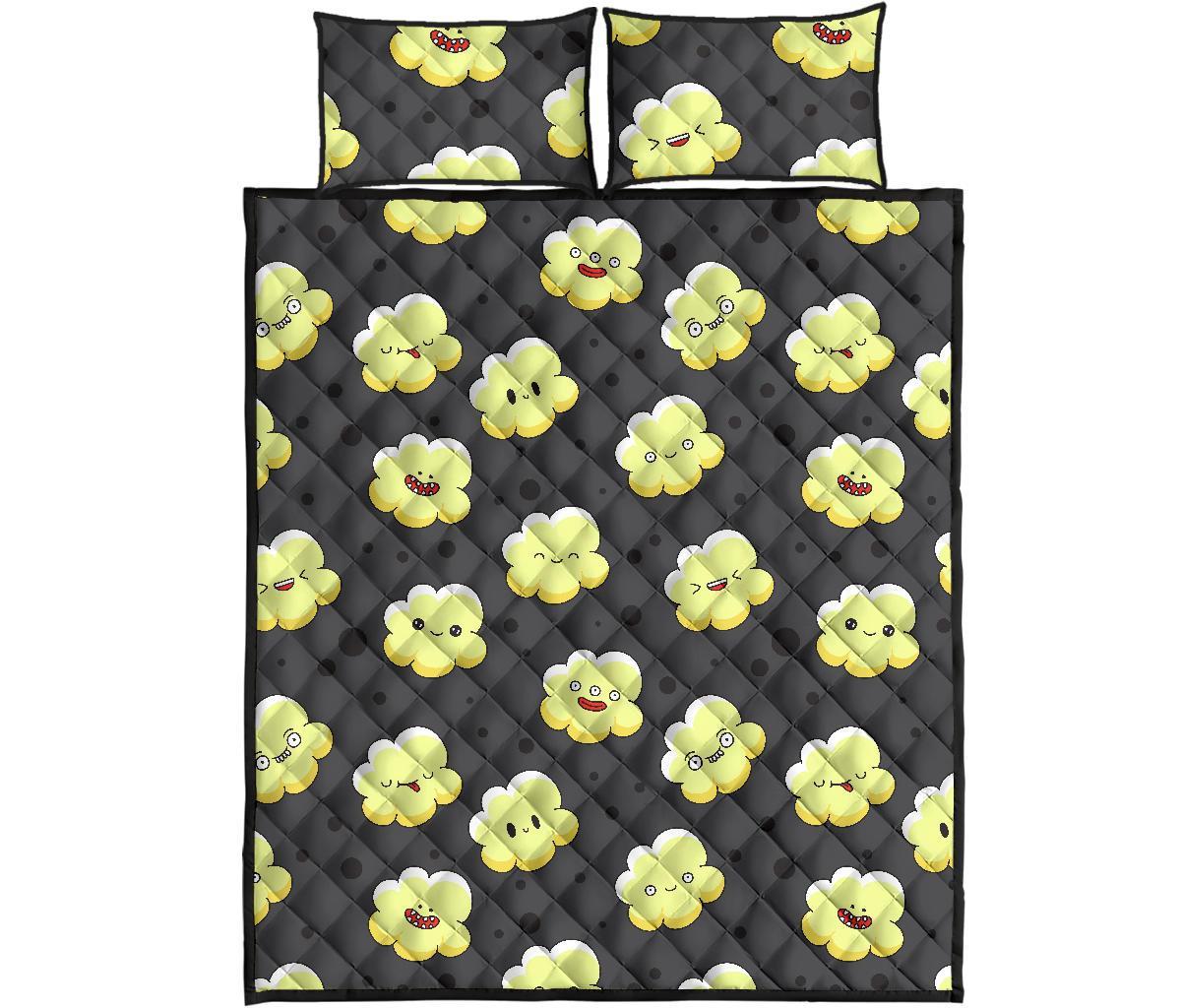 Popcorn Cartoon Pattern Print Bed Set Quilt-grizzshop