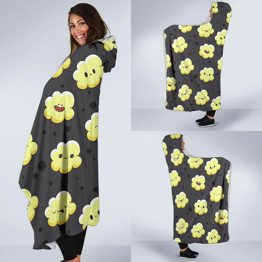 Popcorn Cartoon Pattern Print Hooded Blanket-grizzshop