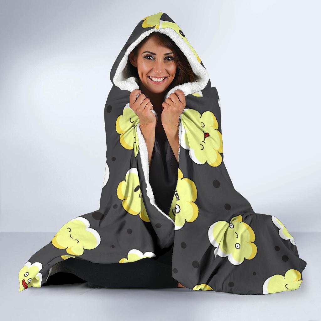 Popcorn Cartoon Pattern Print Hooded Blanket-grizzshop