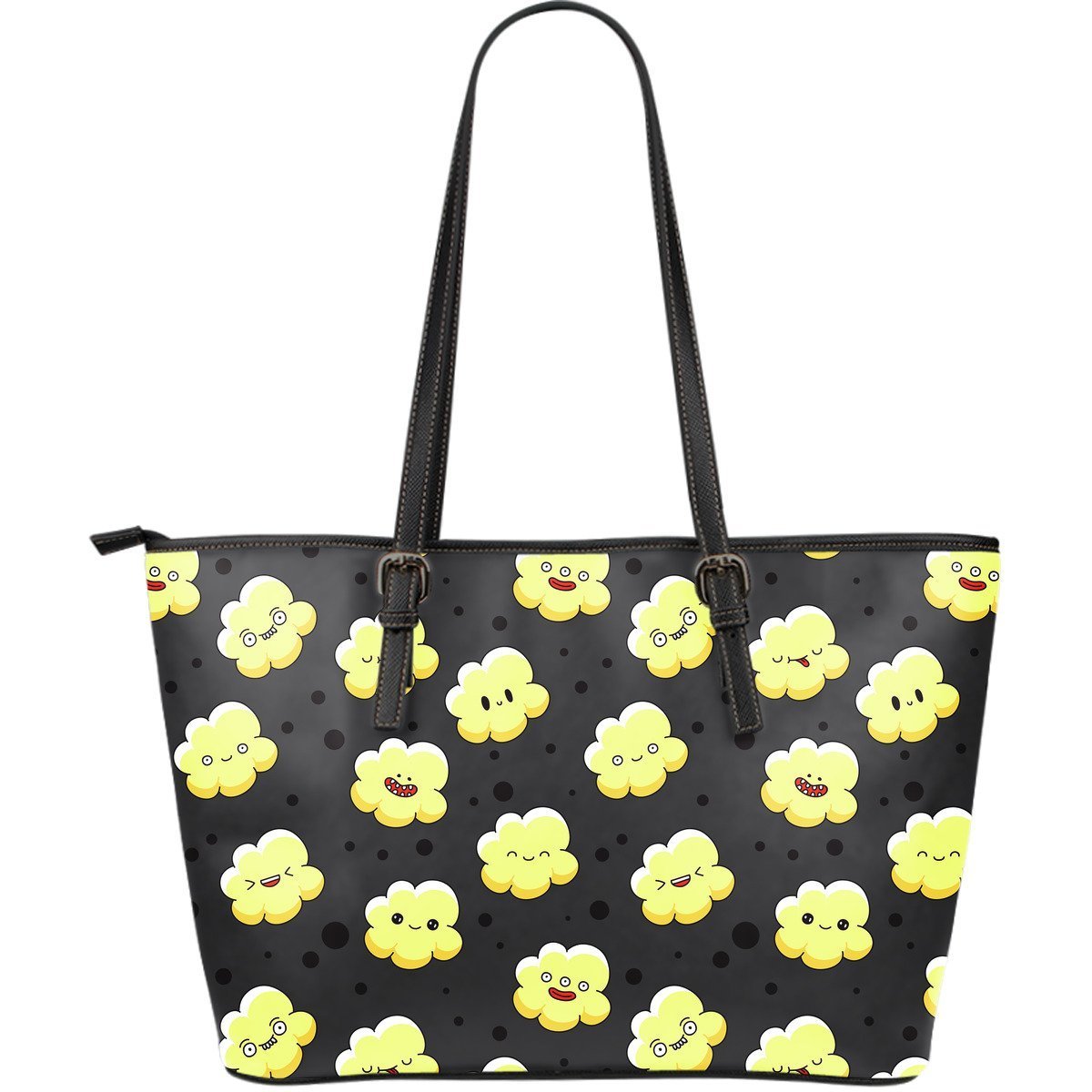 Popcorn Cartoon Pattern Print Leather Tote Bag-grizzshop