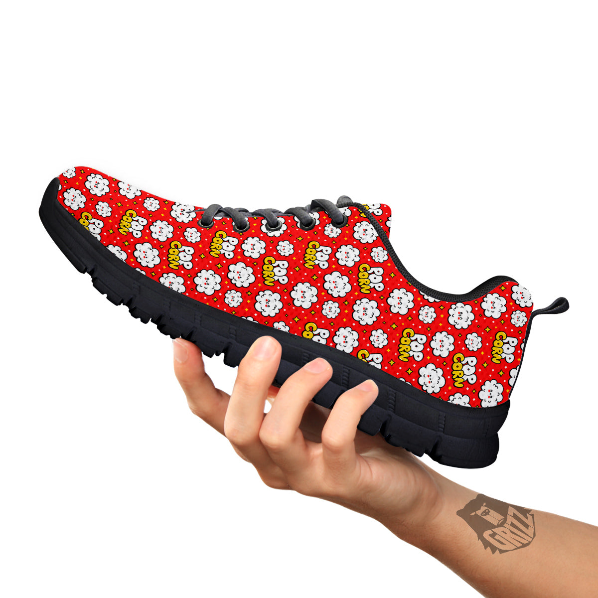 Popcorn Cute Print Pattern Black Sneaker-grizzshop