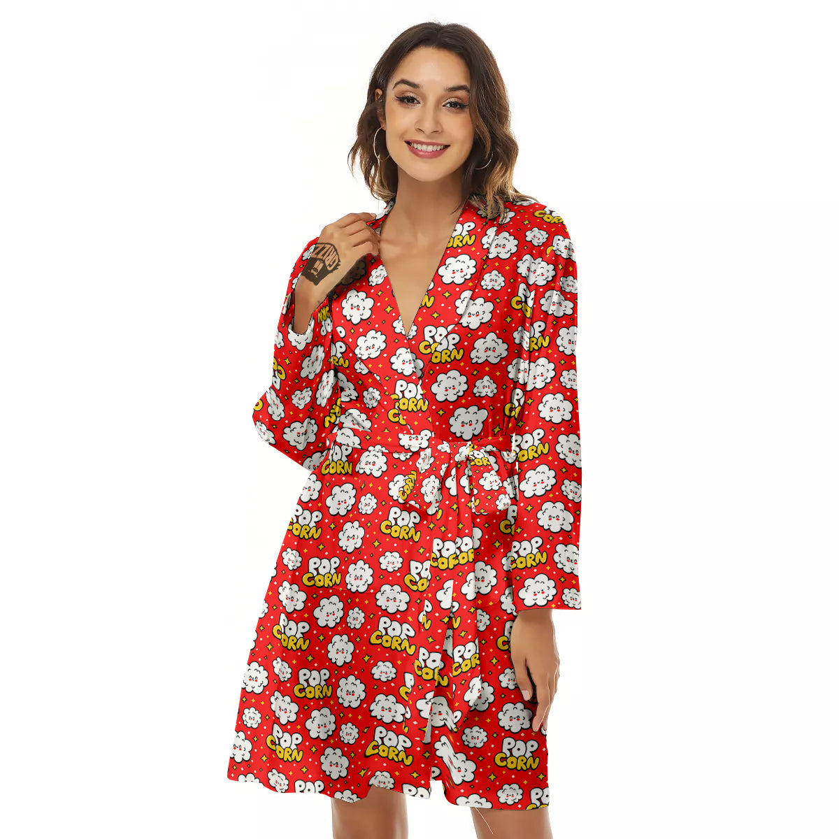Popcorn Cute Print Pattern Women's Robe-grizzshop