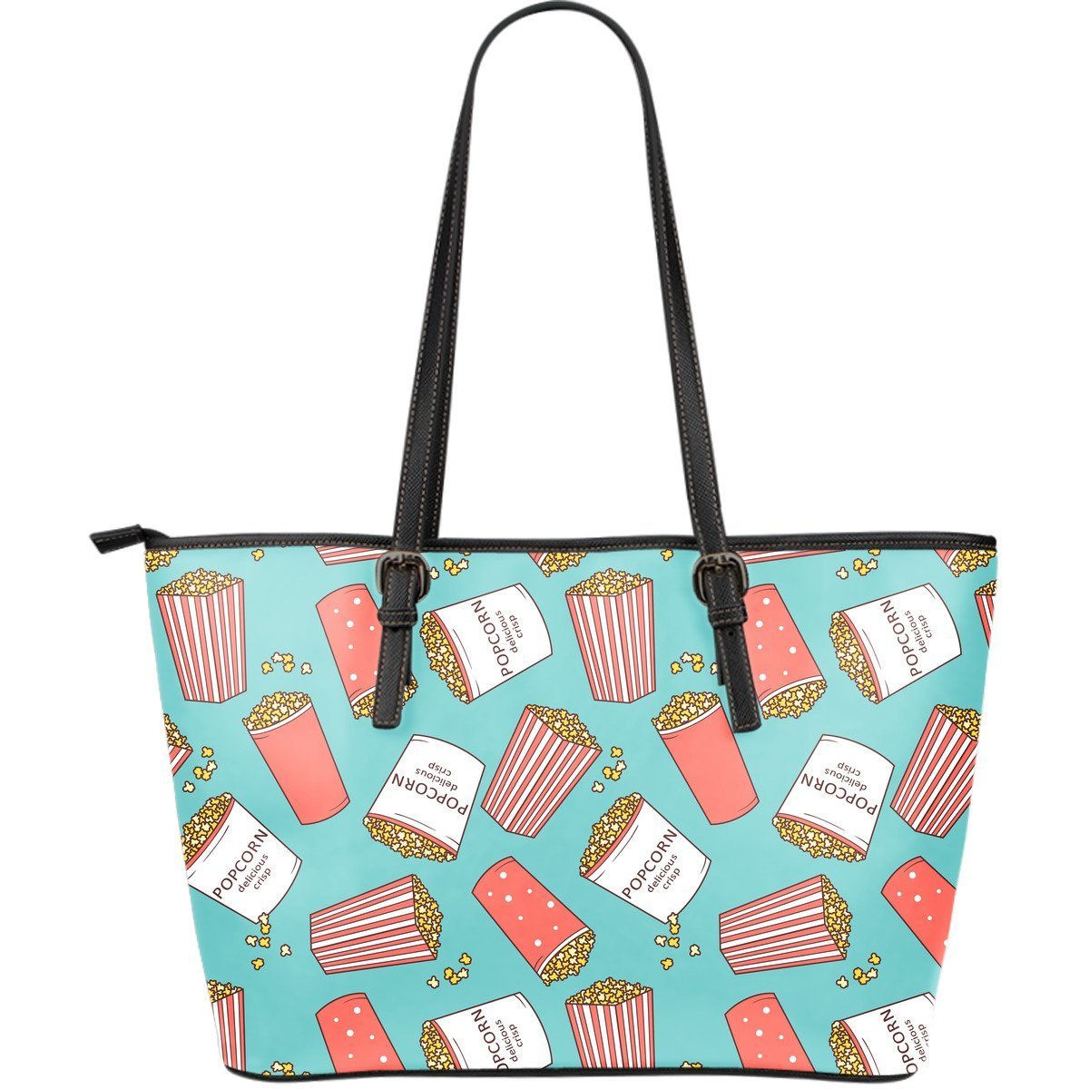 Popcorn Pastel Pattern Print Leather Tote Bag-grizzshop