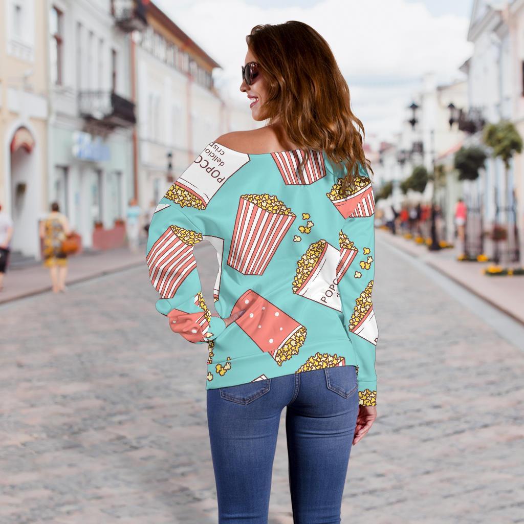 Popcorn Pastel Pattern Print Women Off Shoulder Sweatshirt-grizzshop