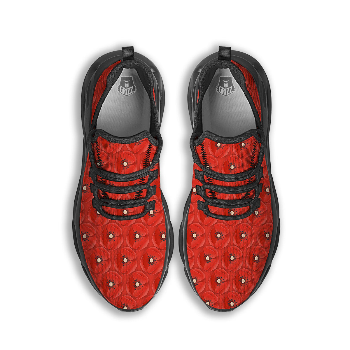 Poppy Armistice Day Print Pattern Black Running Shoes-grizzshop