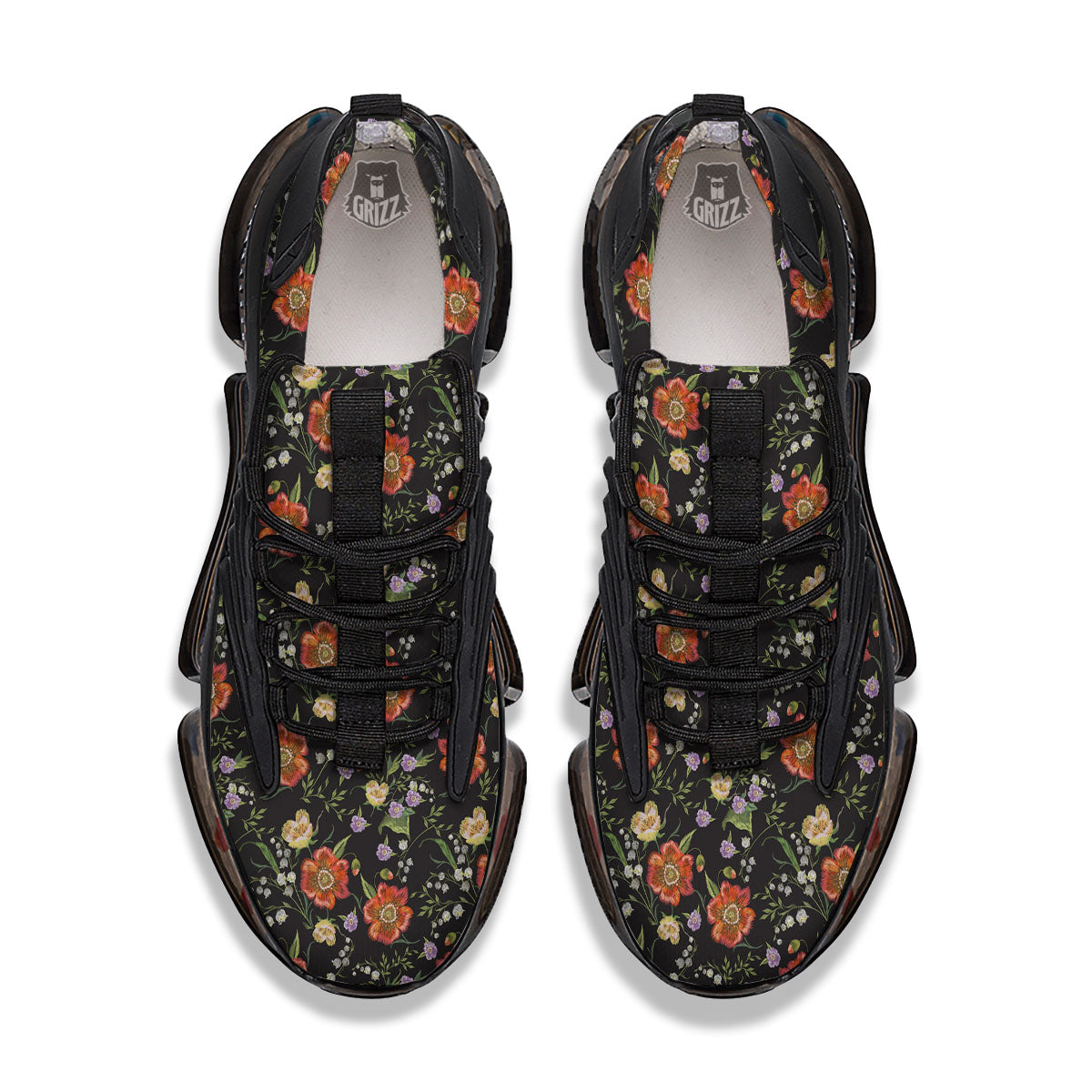 Poppy Embroidery Print Pattern Black Gym Shoes-grizzshop
