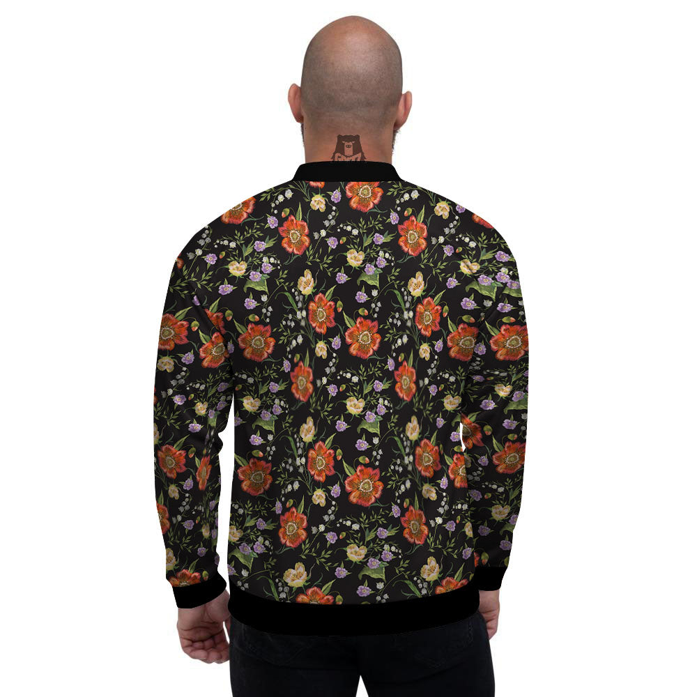 Poppy Embroidery Print Pattern Men's Bomber Jacket-grizzshop