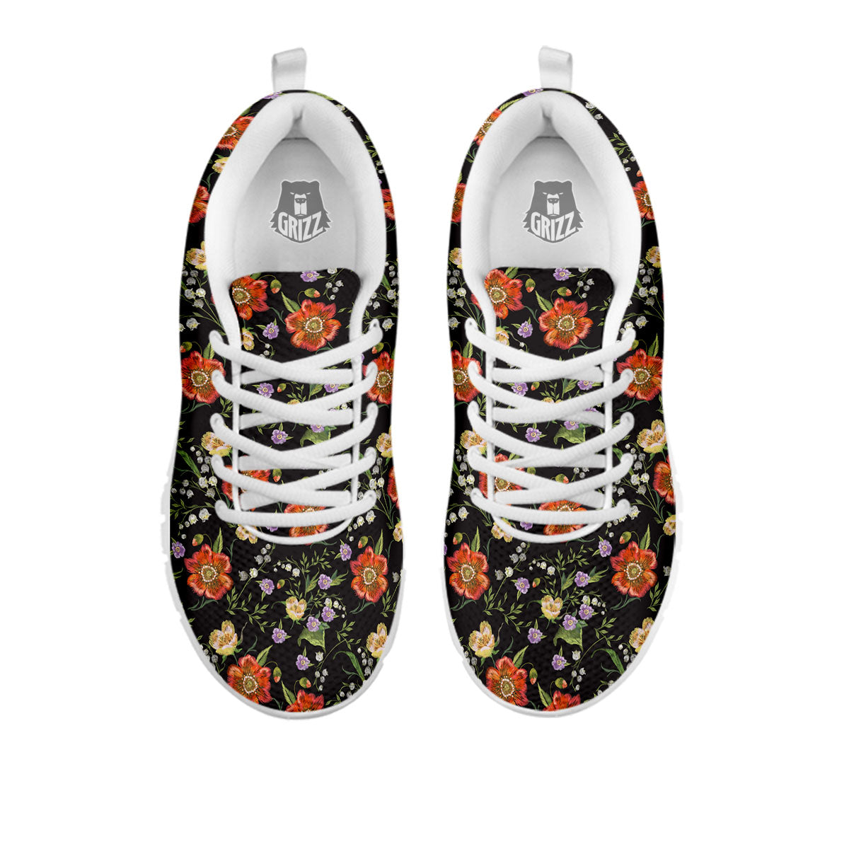 Poppy Embroidery Print Pattern White Sneaker-grizzshop