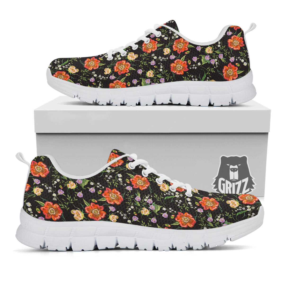 Poppy Embroidery Print Pattern White Sneaker-grizzshop