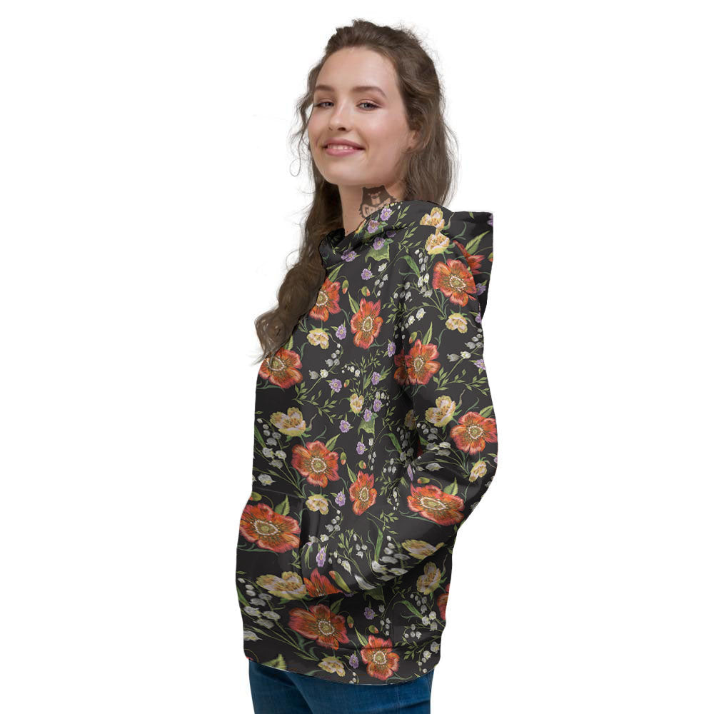 Poppy Embroidery Print Pattern Women's Hoodie-grizzshop