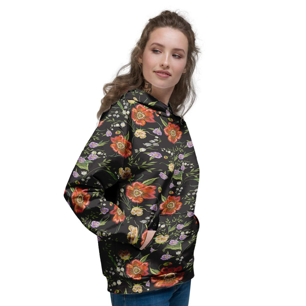 Poppy Embroidery Print Pattern Women's Hoodie-grizzshop