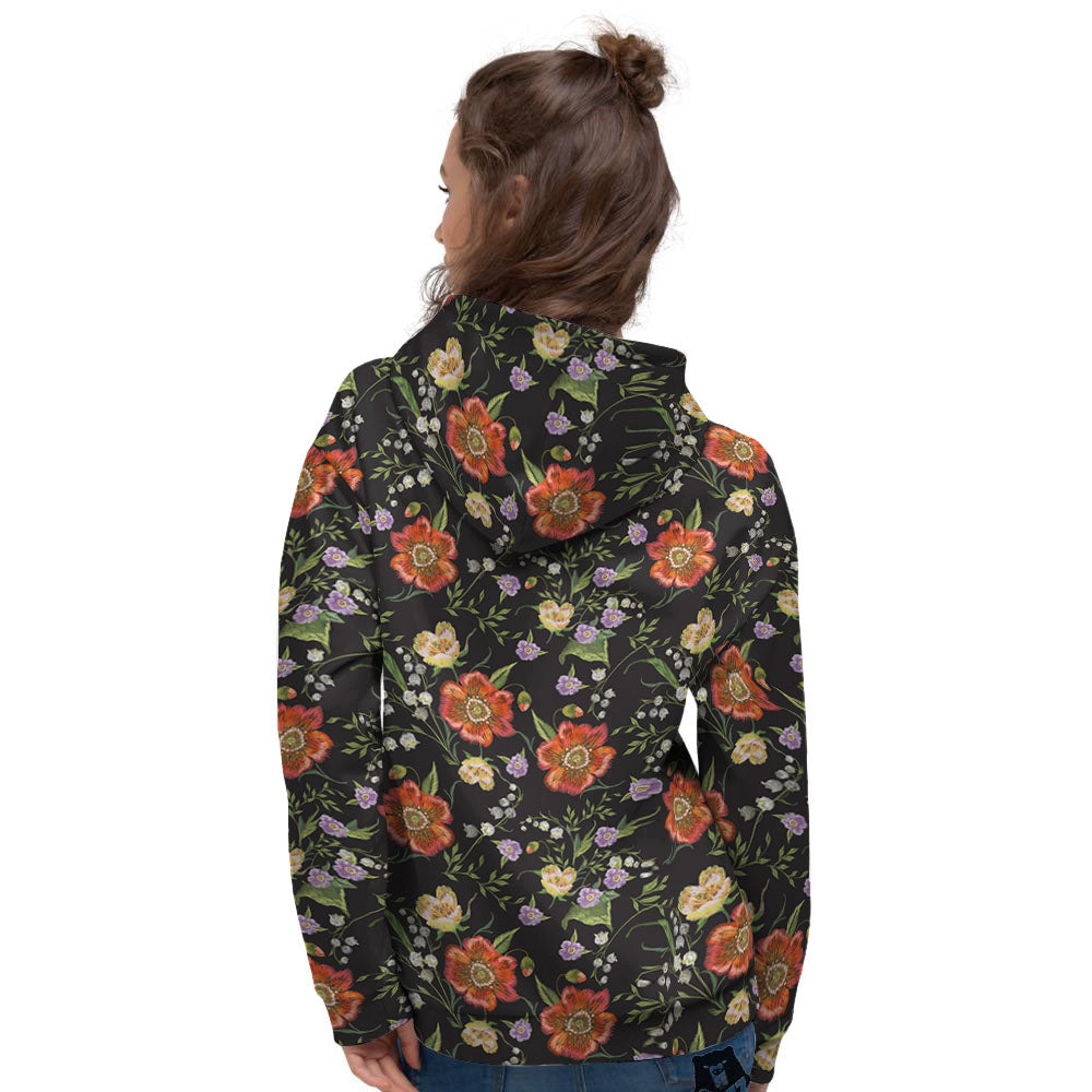 Poppy Embroidery Print Pattern Women's Hoodie-grizzshop