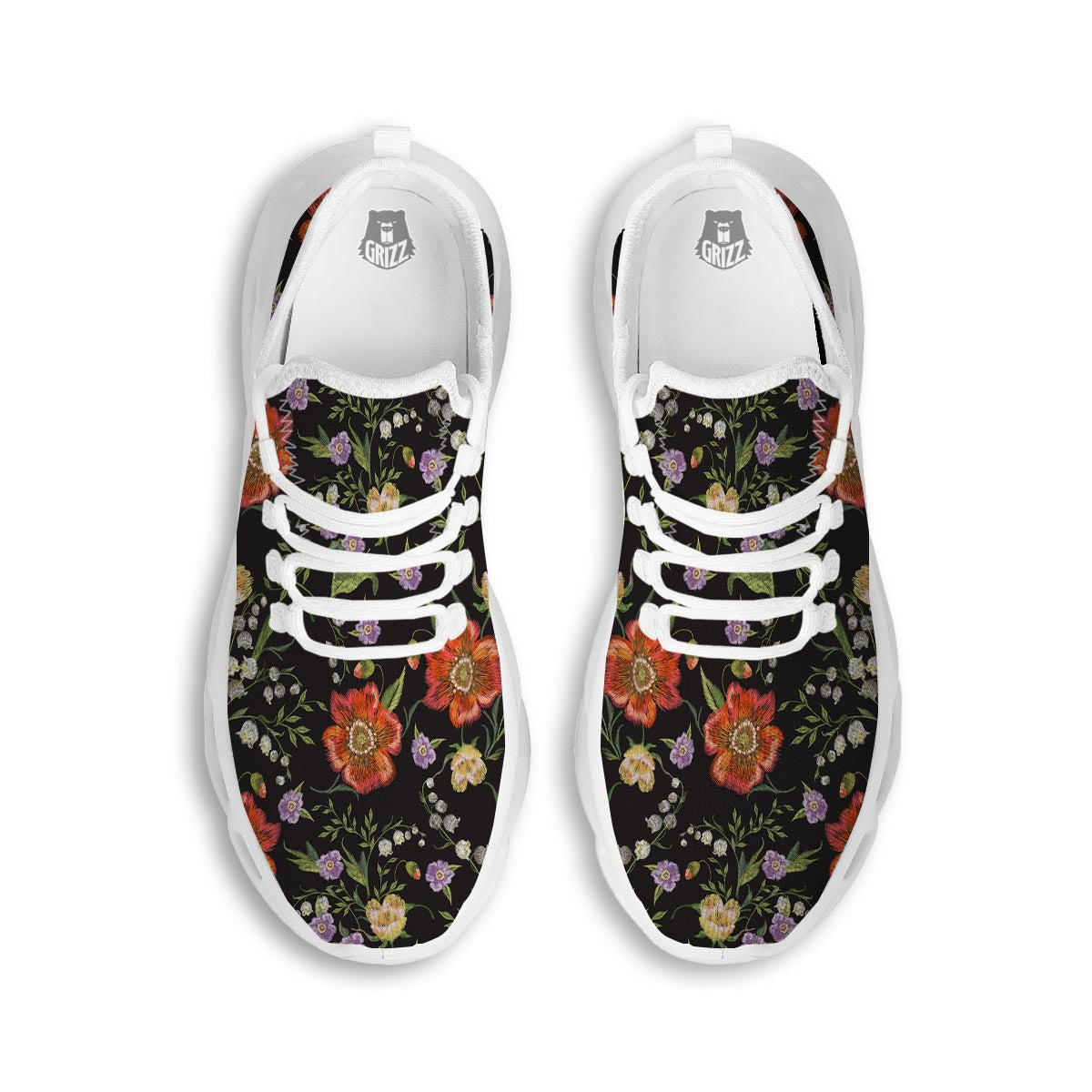 Poppy Floral Print White Running Shoes-grizzshop