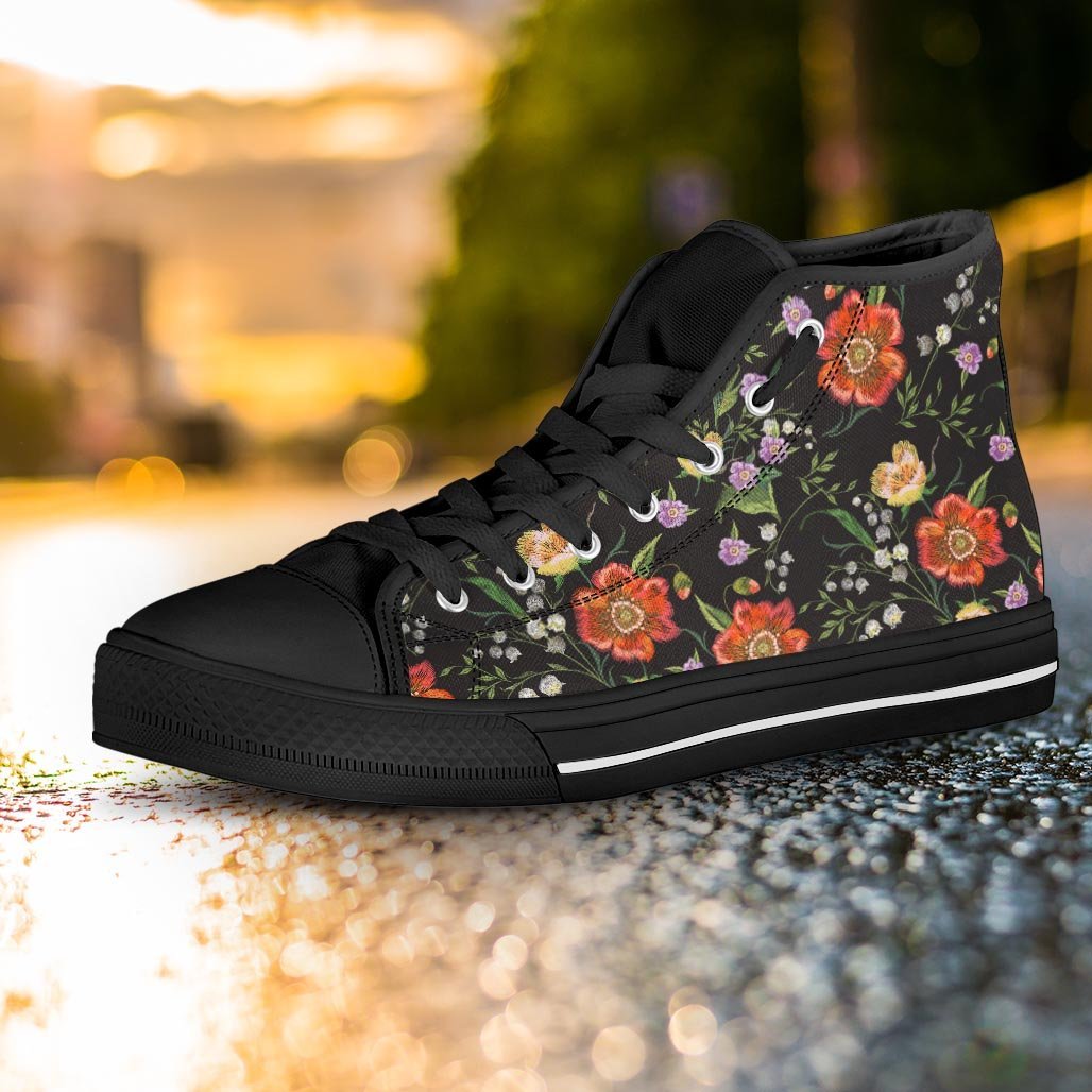 Poppy Floral Print Women's High Top Shoes-grizzshop