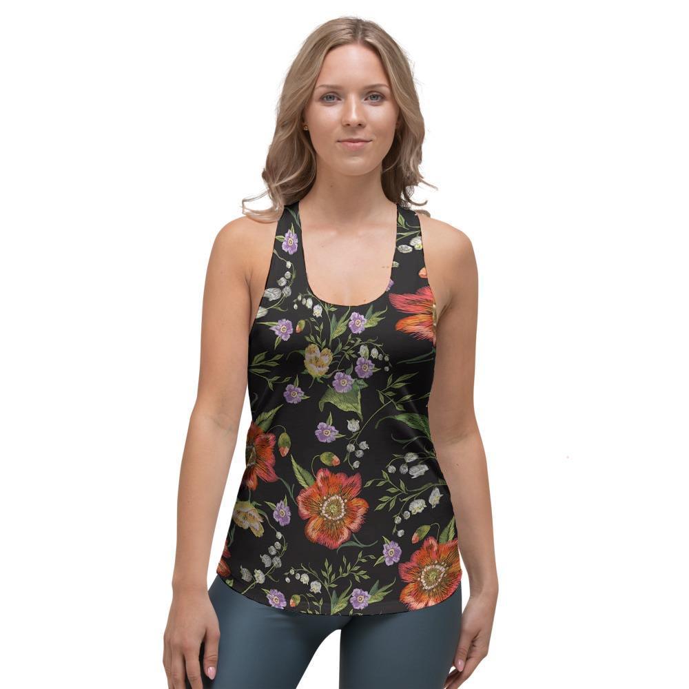 Poppy Floral Print Women's Racerback Tank Top-grizzshop