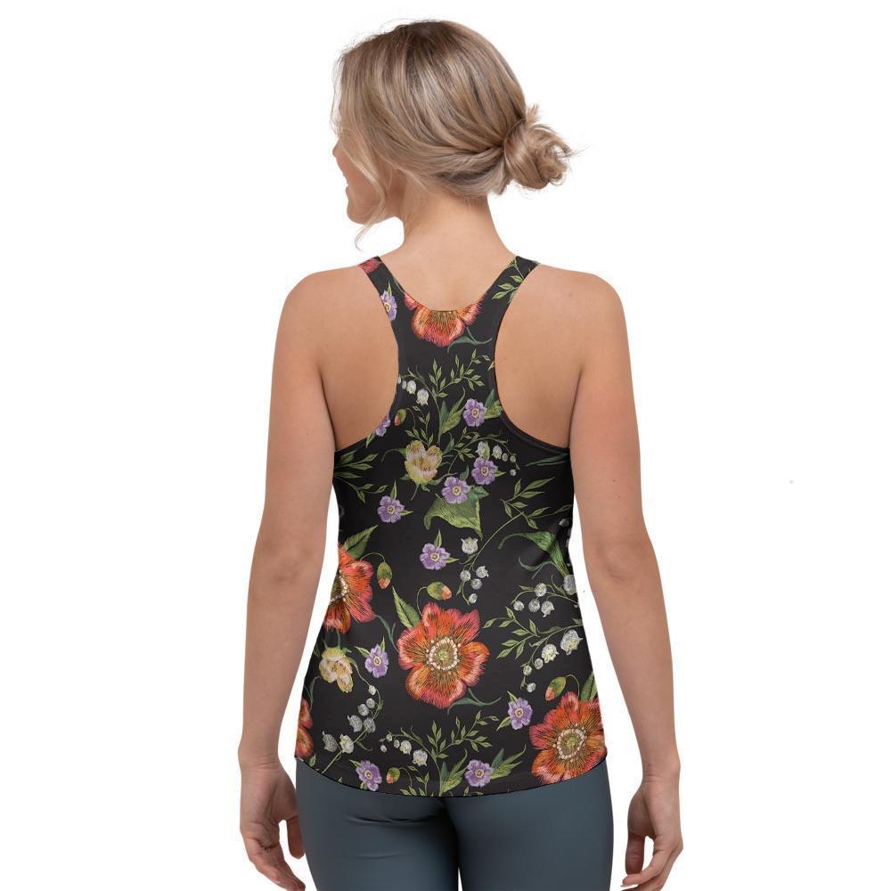 Poppy Floral Print Women's Racerback Tank Top-grizzshop