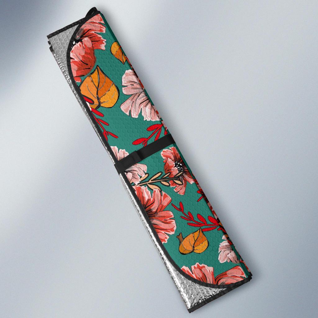Poppy Floral Red Pattern Print Car Sun Shade-grizzshop