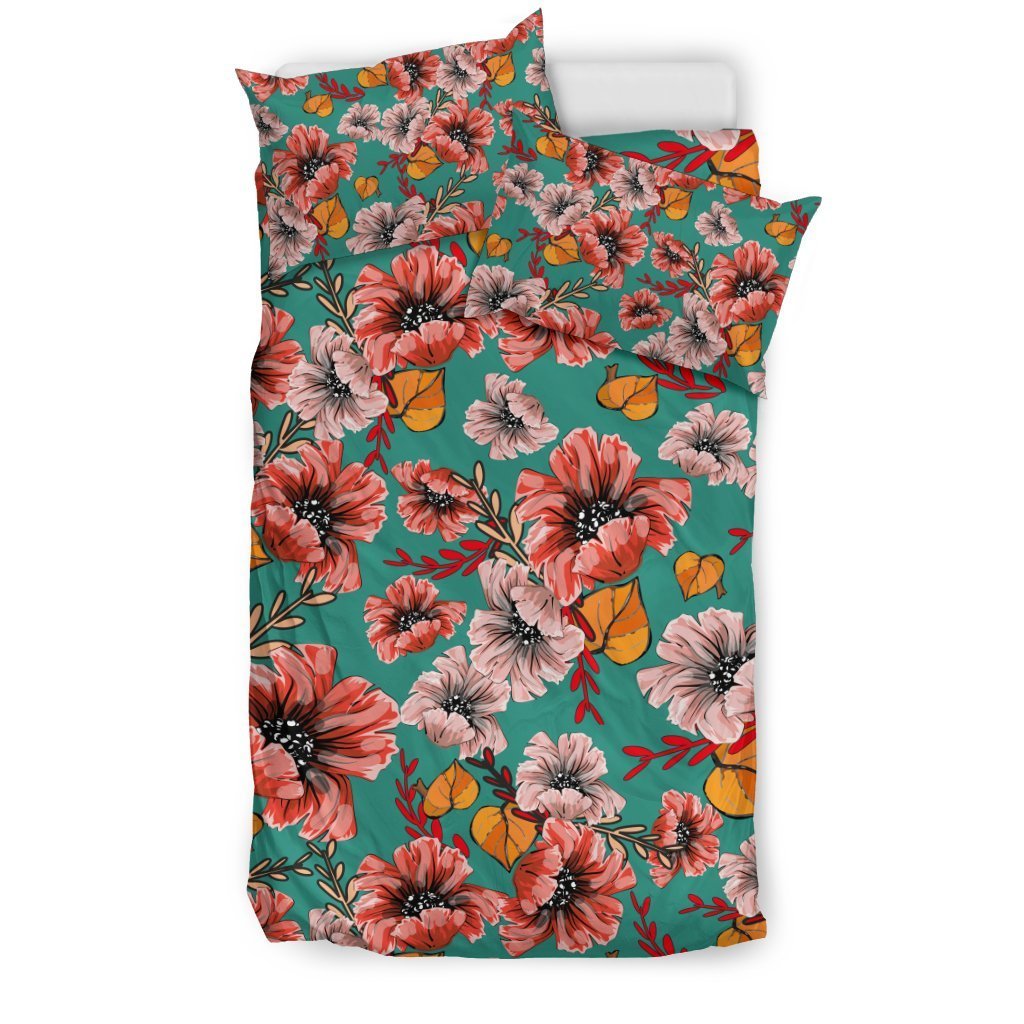 Poppy Floral Red Pattern Print Duvet Cover Bedding Set-grizzshop