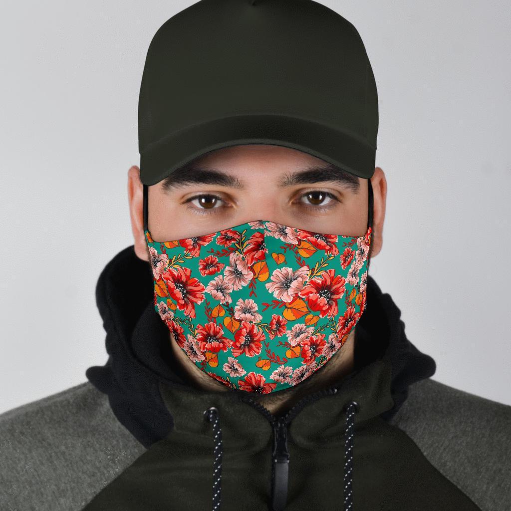 Poppy Floral Red Pattern Print Face Mask-grizzshop