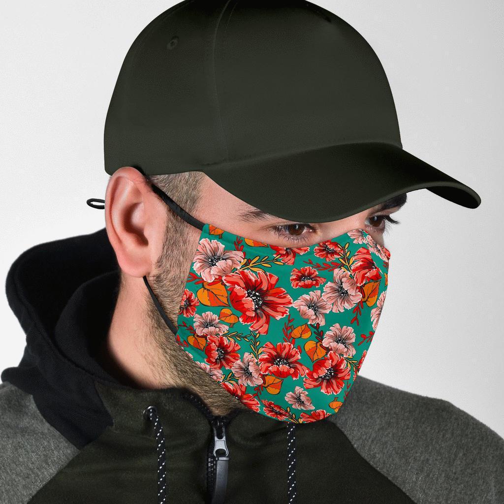 Poppy Floral Red Pattern Print Face Mask-grizzshop