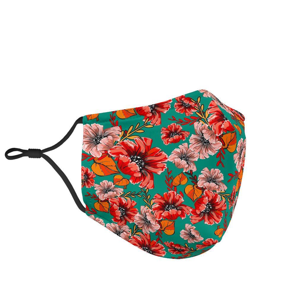 Poppy Floral Red Pattern Print Face Mask-grizzshop