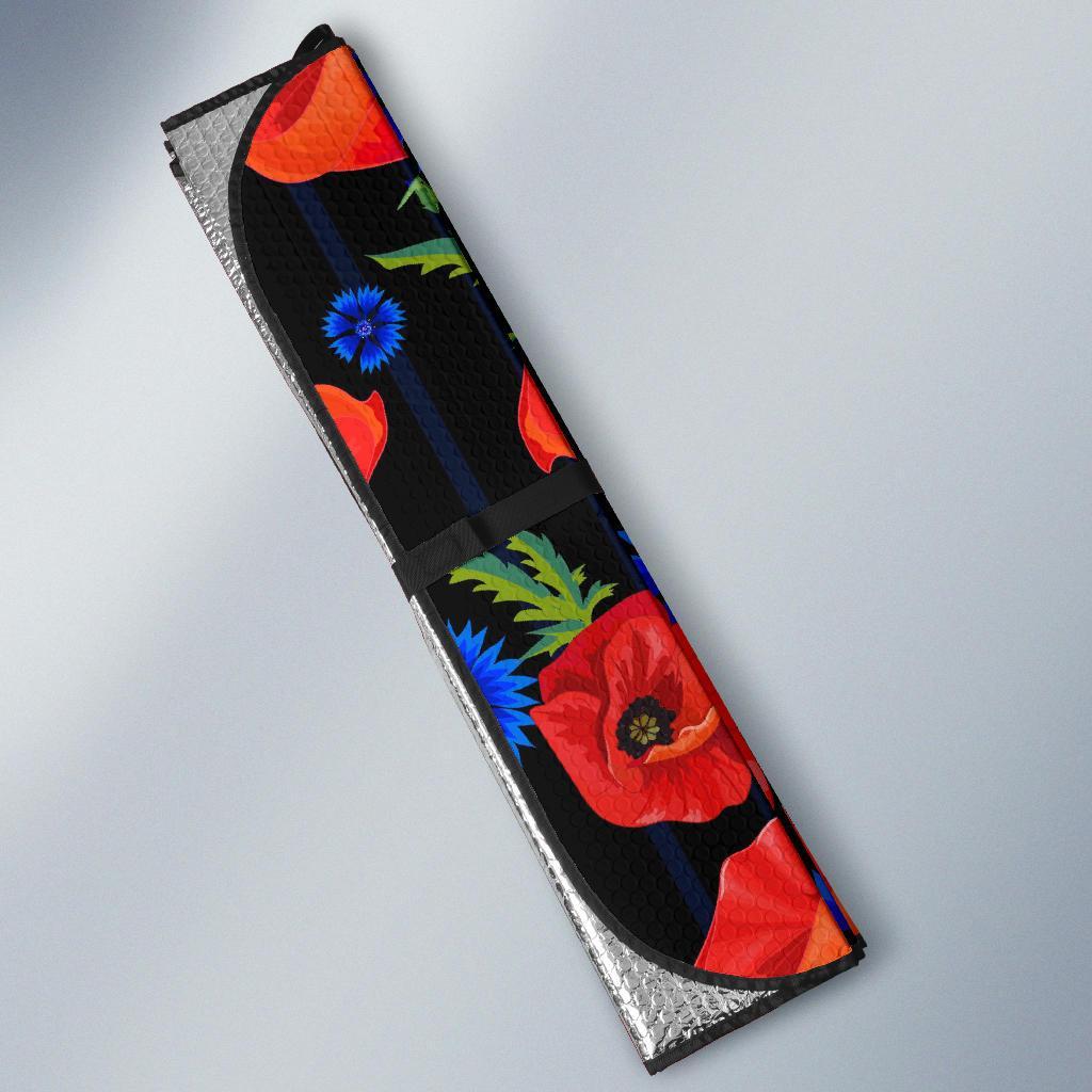 Poppy Red Floral Pattern Print Car Sun Shade-grizzshop