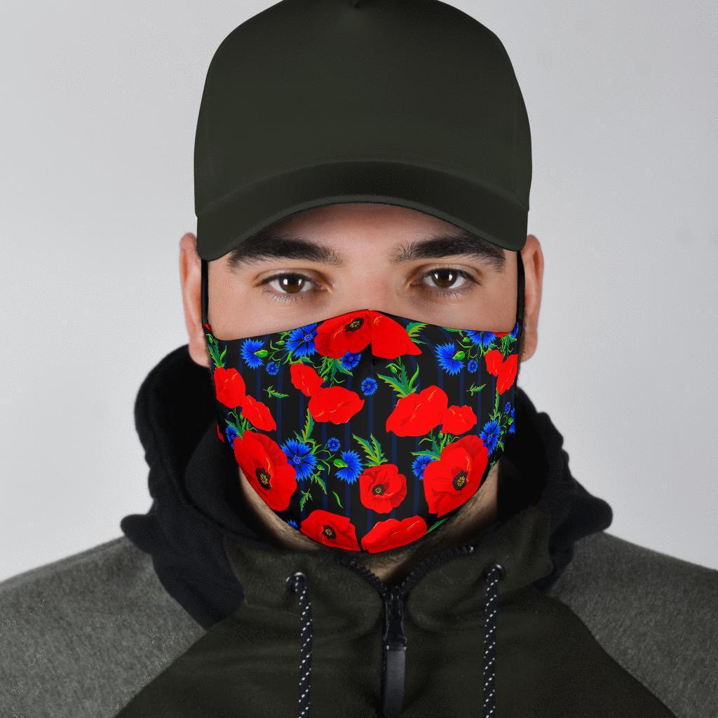 Poppy Red Floral Pattern Print Face Mask-grizzshop