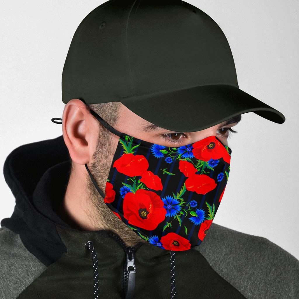 Poppy Red Floral Pattern Print Face Mask-grizzshop