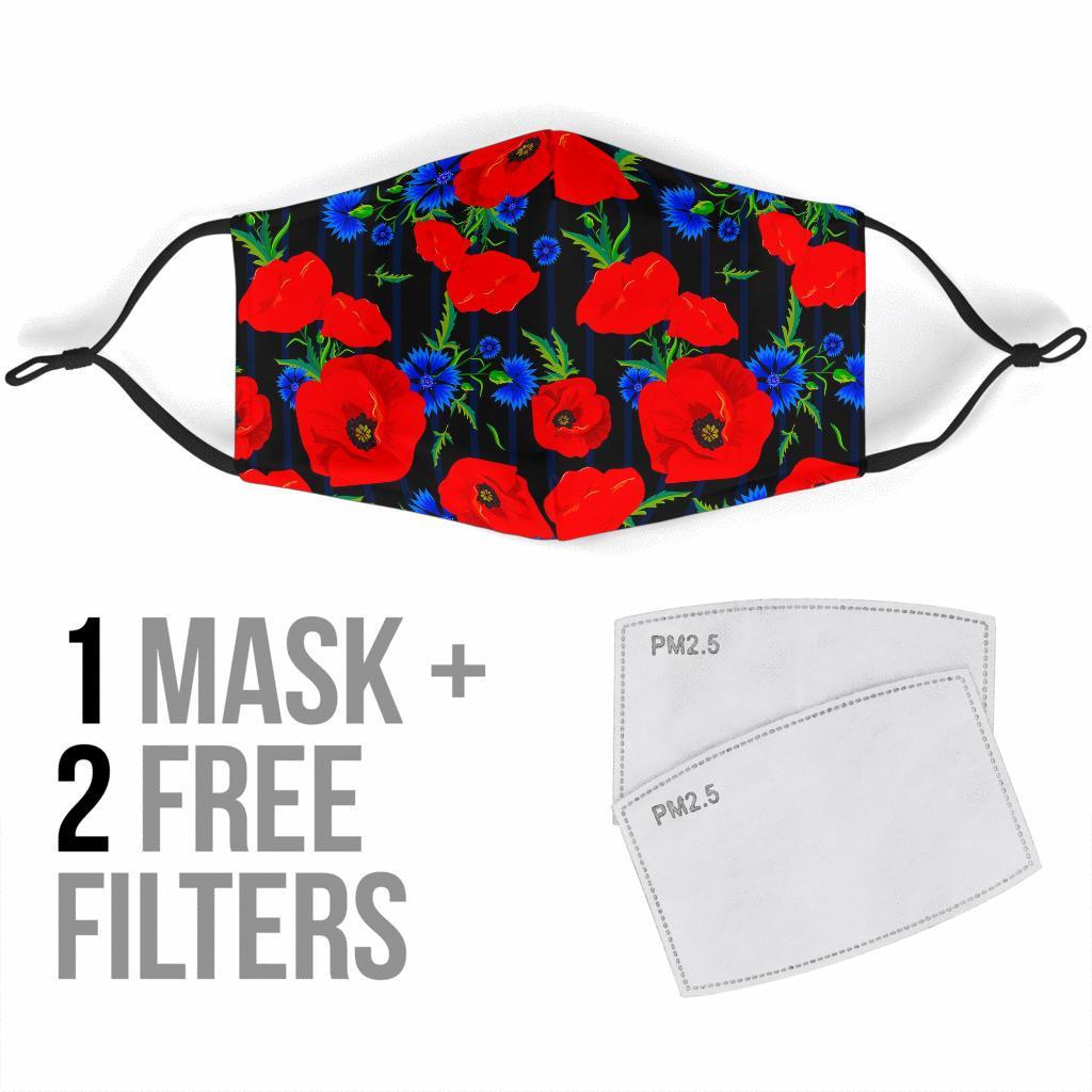 Poppy Red Floral Pattern Print Face Mask-grizzshop