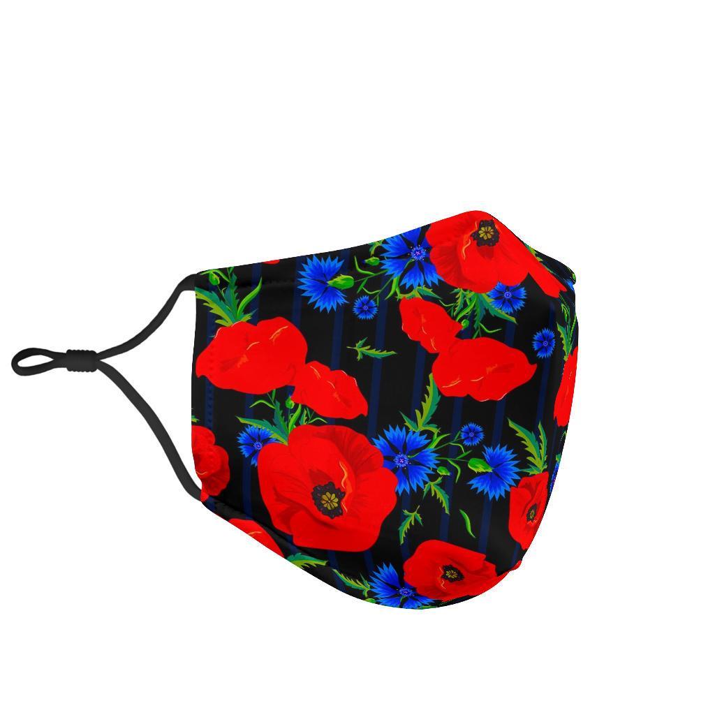 Poppy Red Floral Pattern Print Face Mask-grizzshop