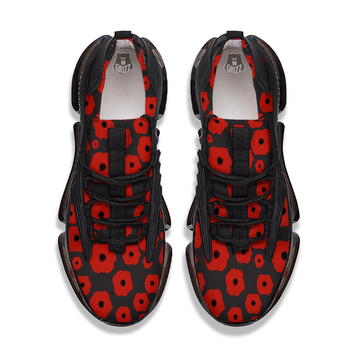 Poppy Red Print Pattern Black Gym Shoes-grizzshop