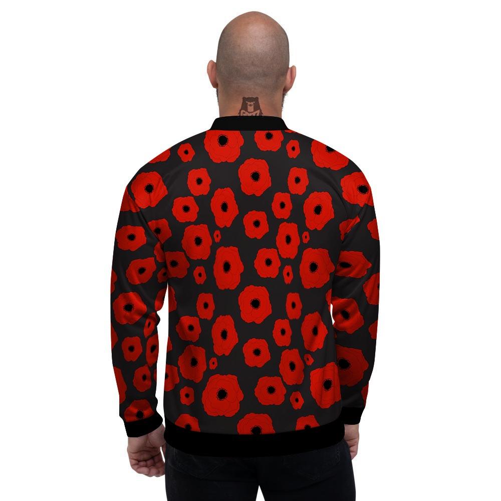 Poppy Red Print Pattern Men's Bomber Jacket-grizzshop