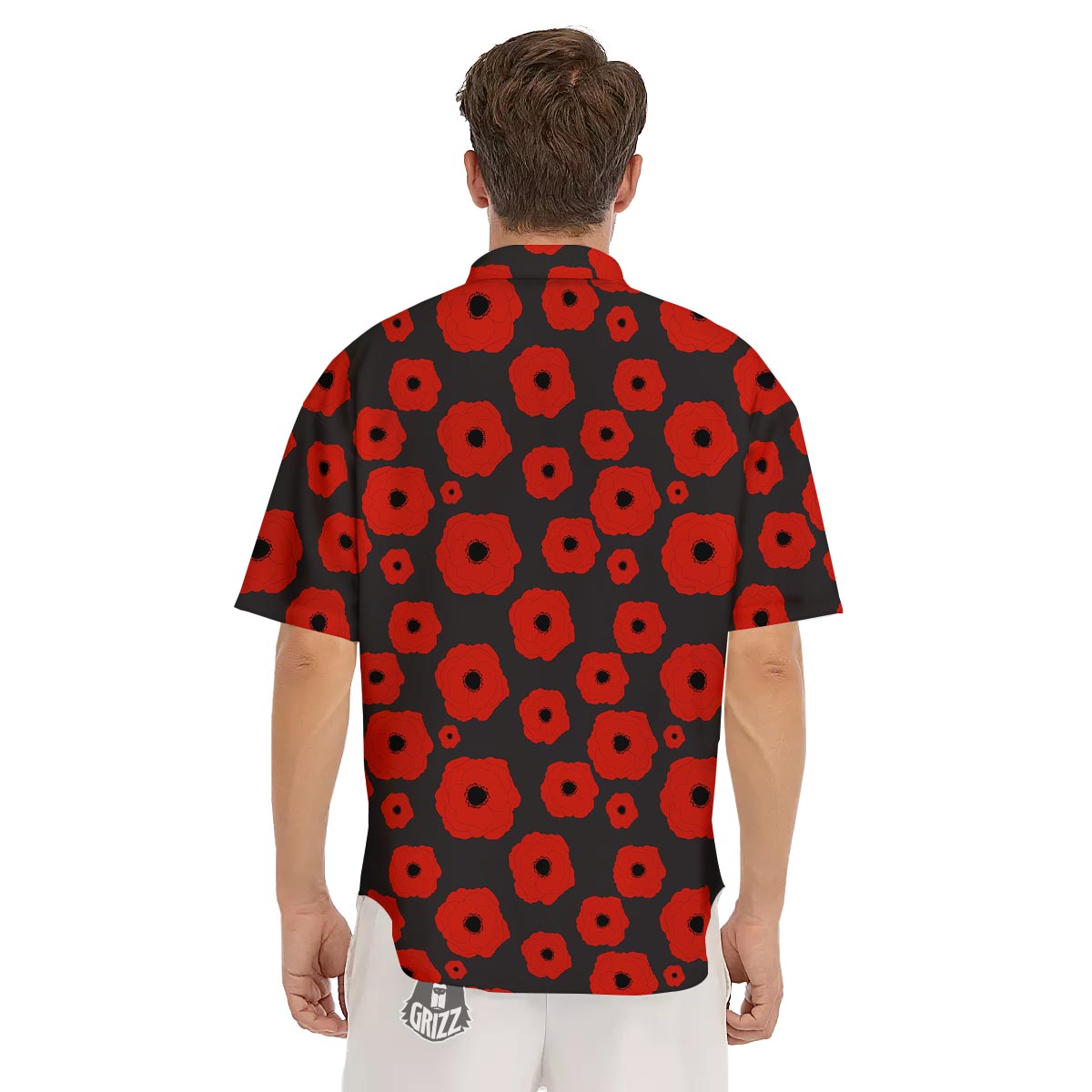 Poppy Red Print Pattern Men's Short Sleeve Shirts-grizzshop