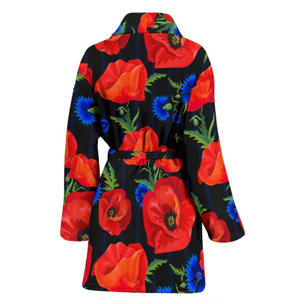 Poppy Red Floral Pattern Print Women Long Robe-grizzshop