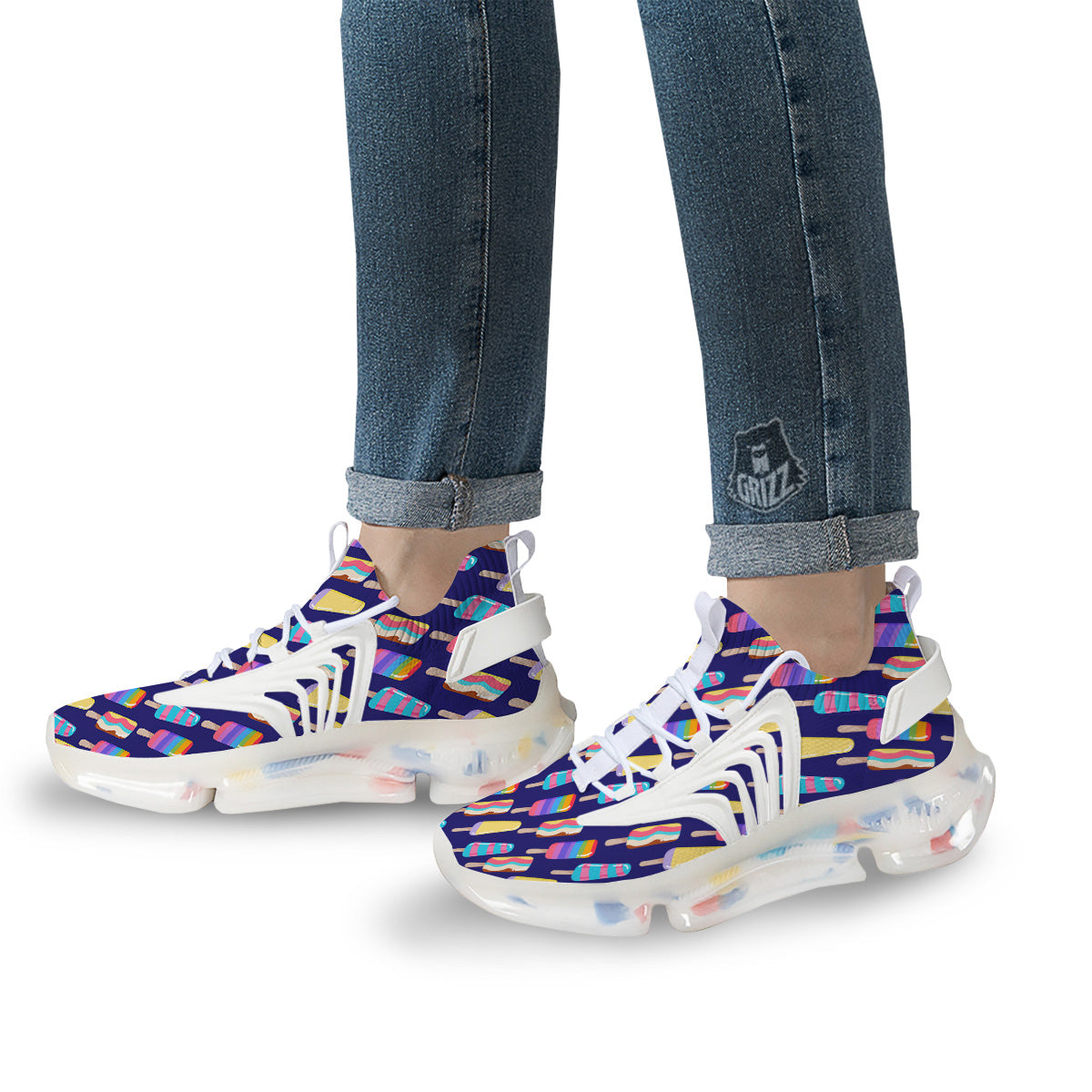 Popsicle Ice Cream Print Pattern White Gym Shoes-grizzshop