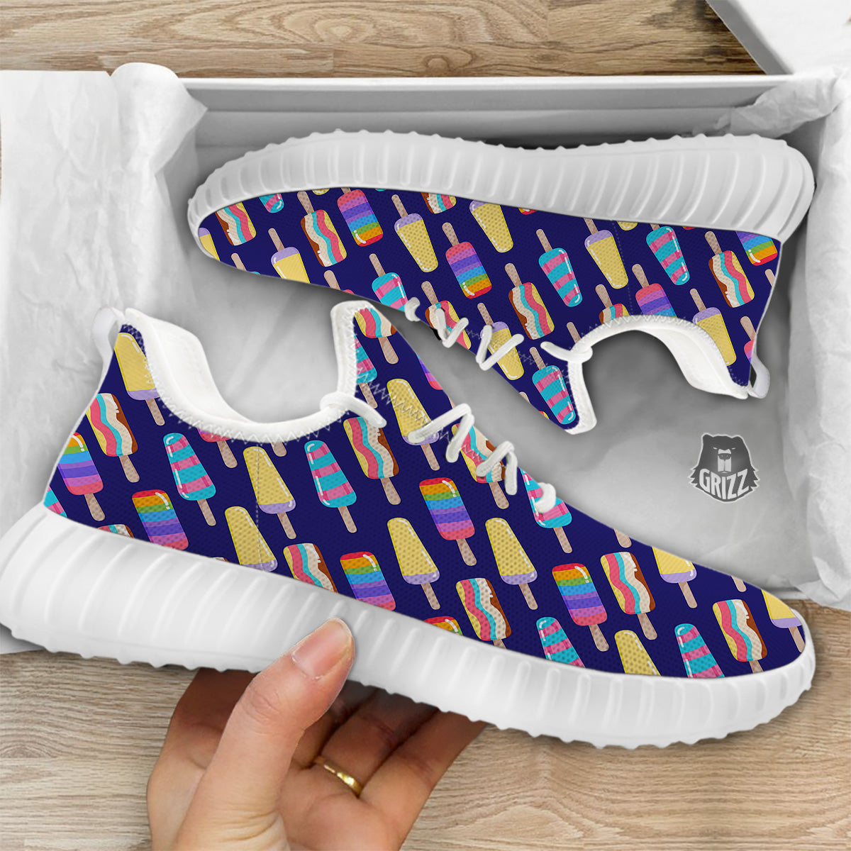 Popsicle Ice Cream Print Pattern White Walking Shoes-grizzshop