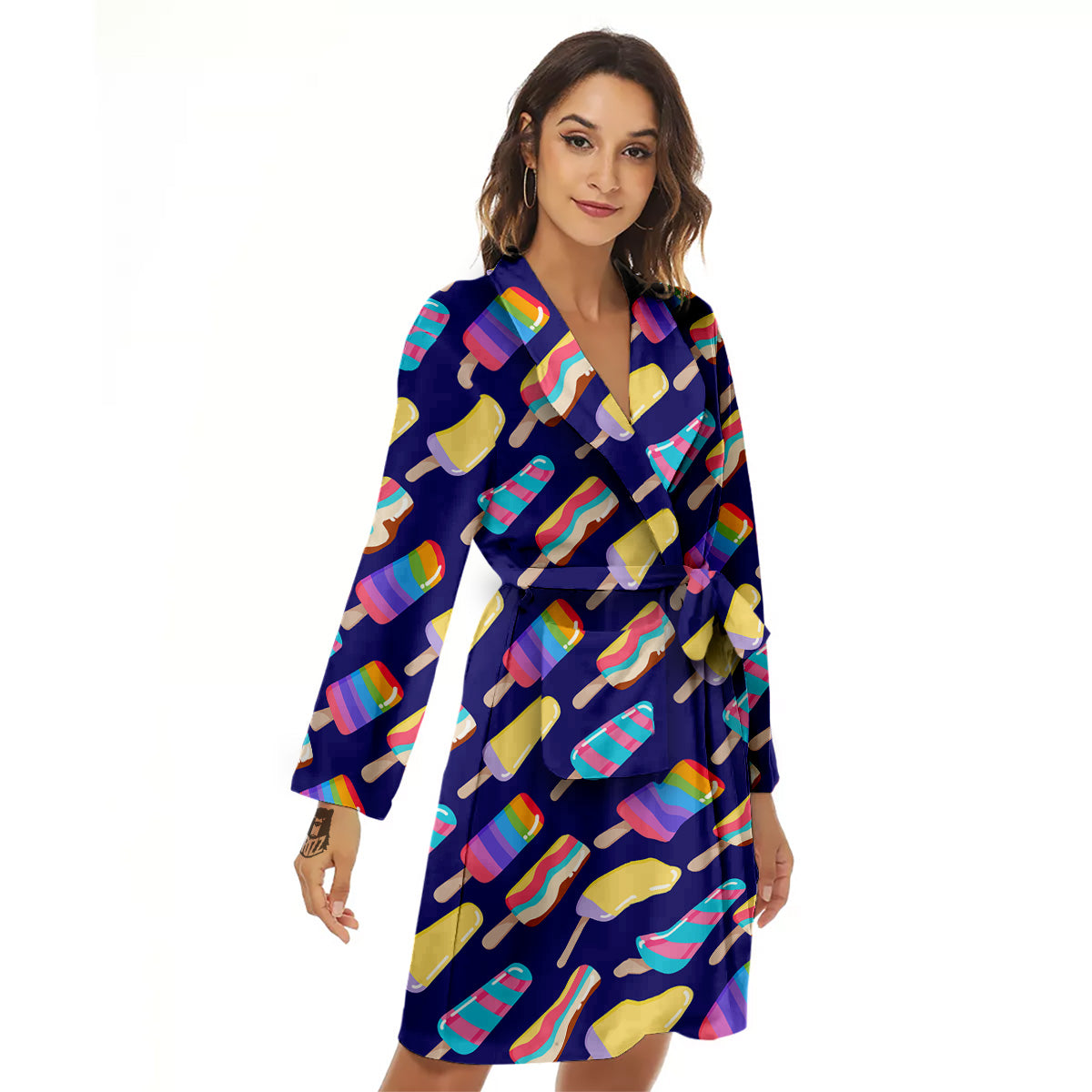 Popsicle Ice Cream Print Pattern Women's Robe-grizzshop