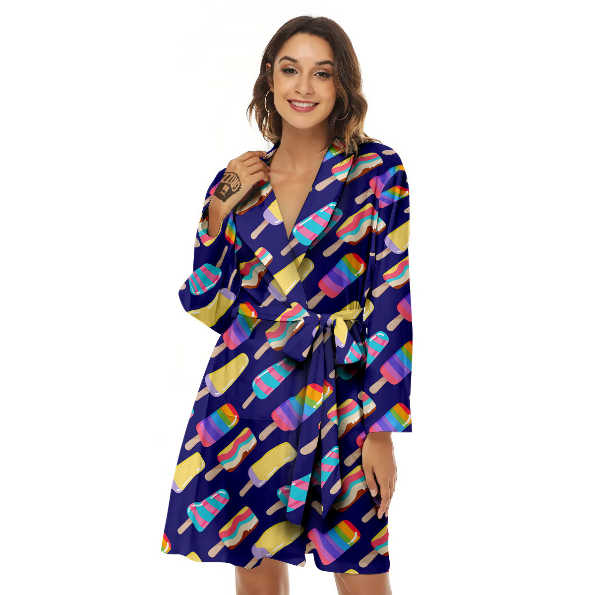 Popsicle Ice Cream Print Pattern Women's Robe-grizzshop