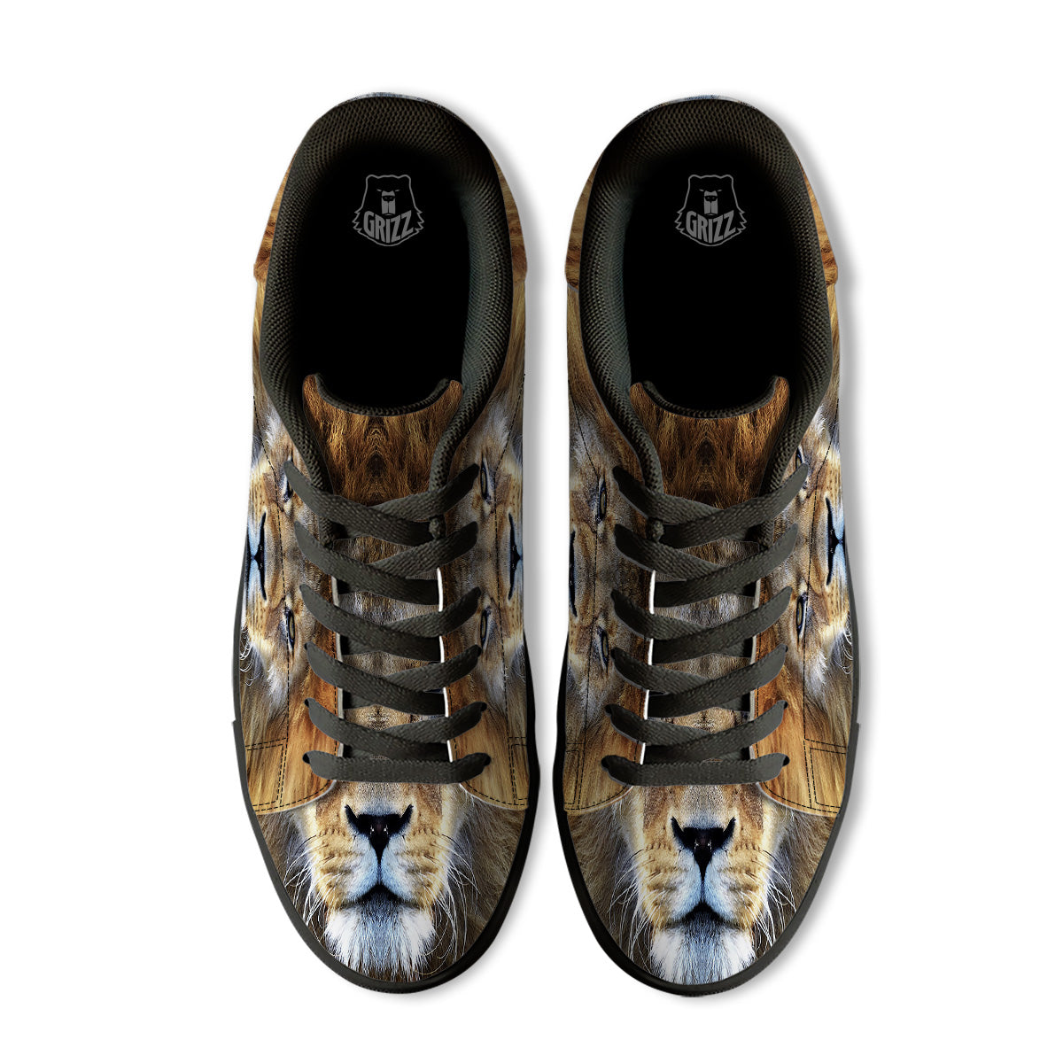 Portrait African Lion Print Black Low Top Sneakers-grizzshop