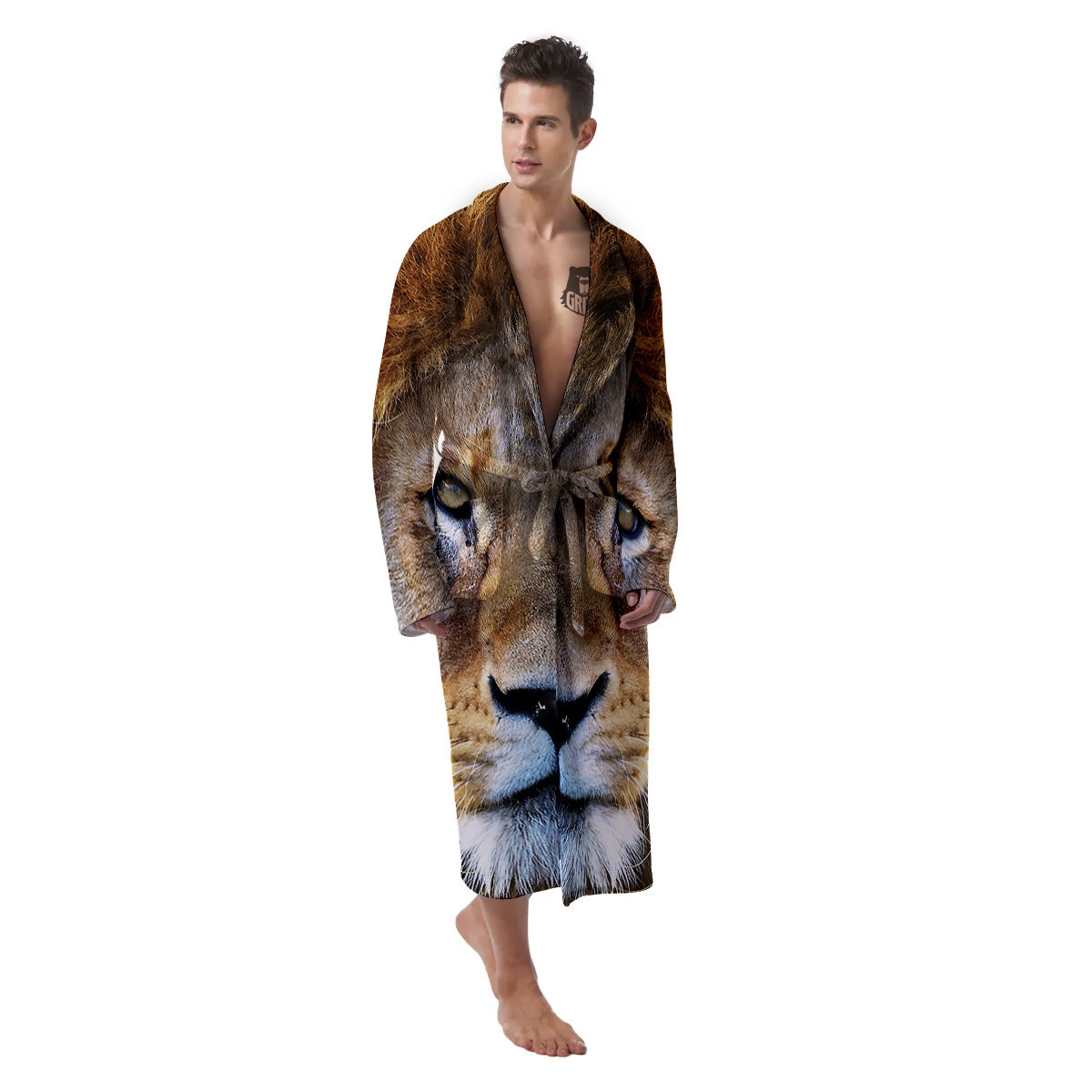 Portrait African Lion Print Men's Robe-grizzshop
