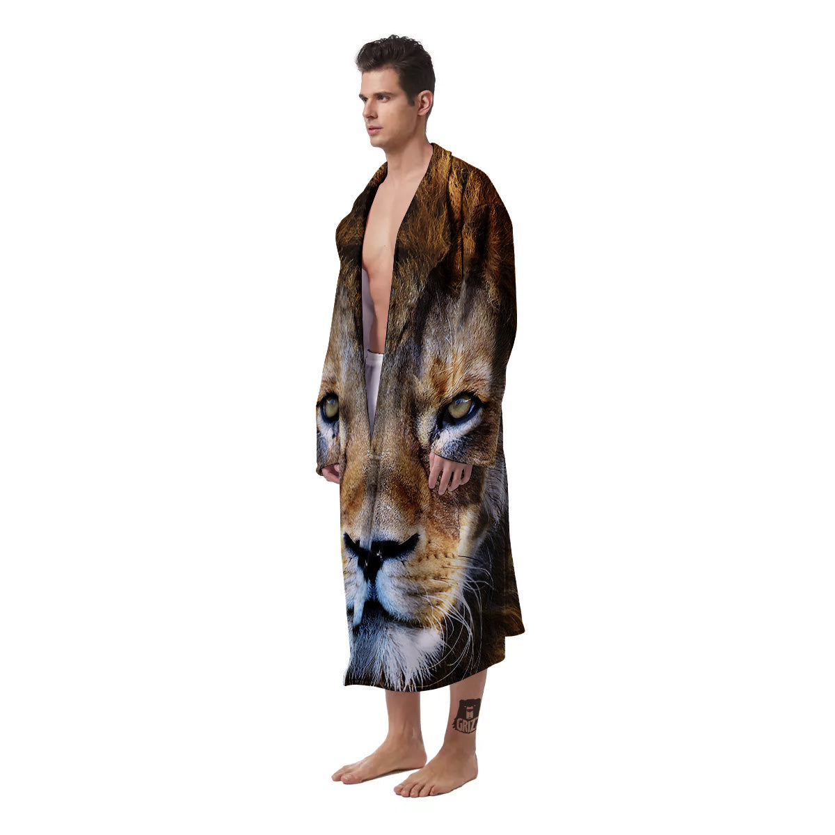 Portrait African Lion Print Men's Robe-grizzshop
