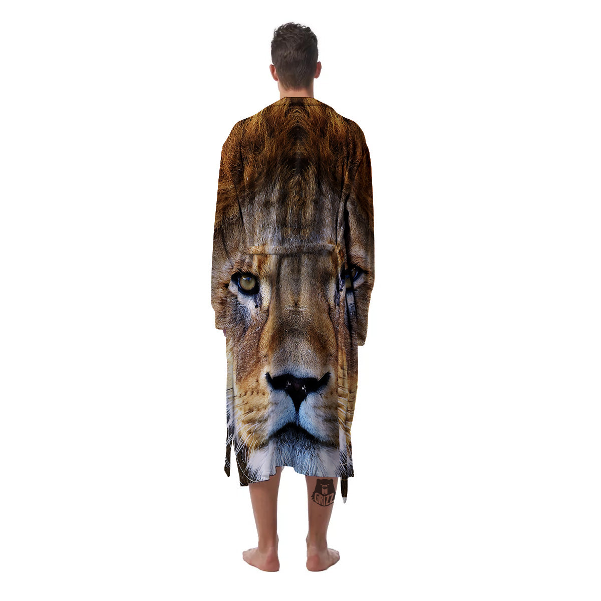 Portrait African Lion Print Men's Robe-grizzshop