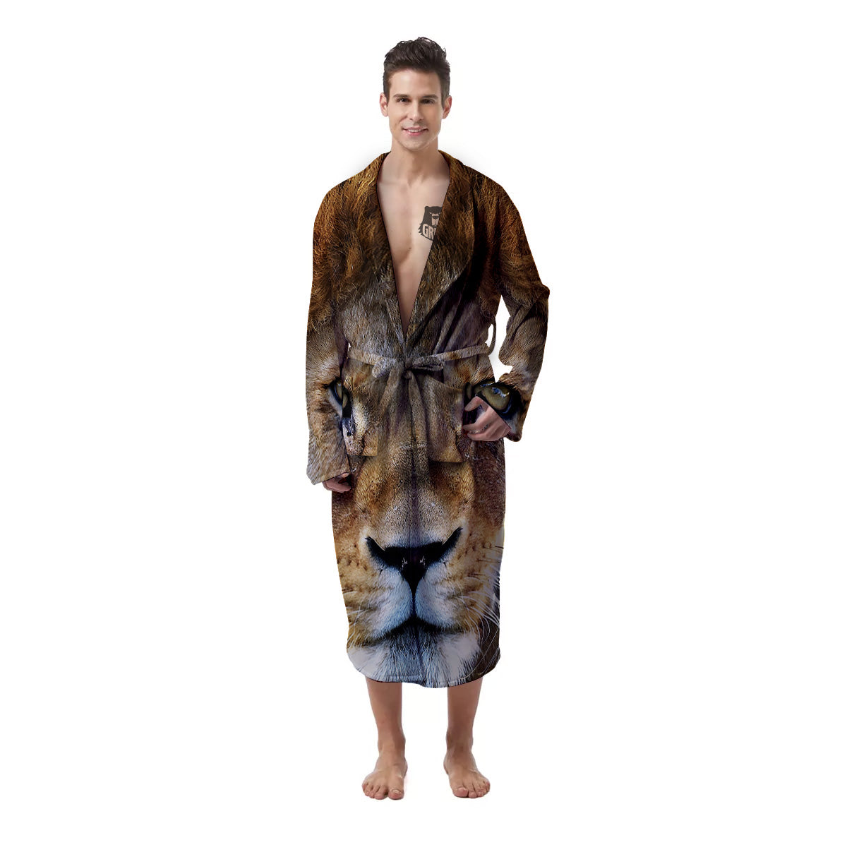 Portrait African Lion Print Men's Robe-grizzshop