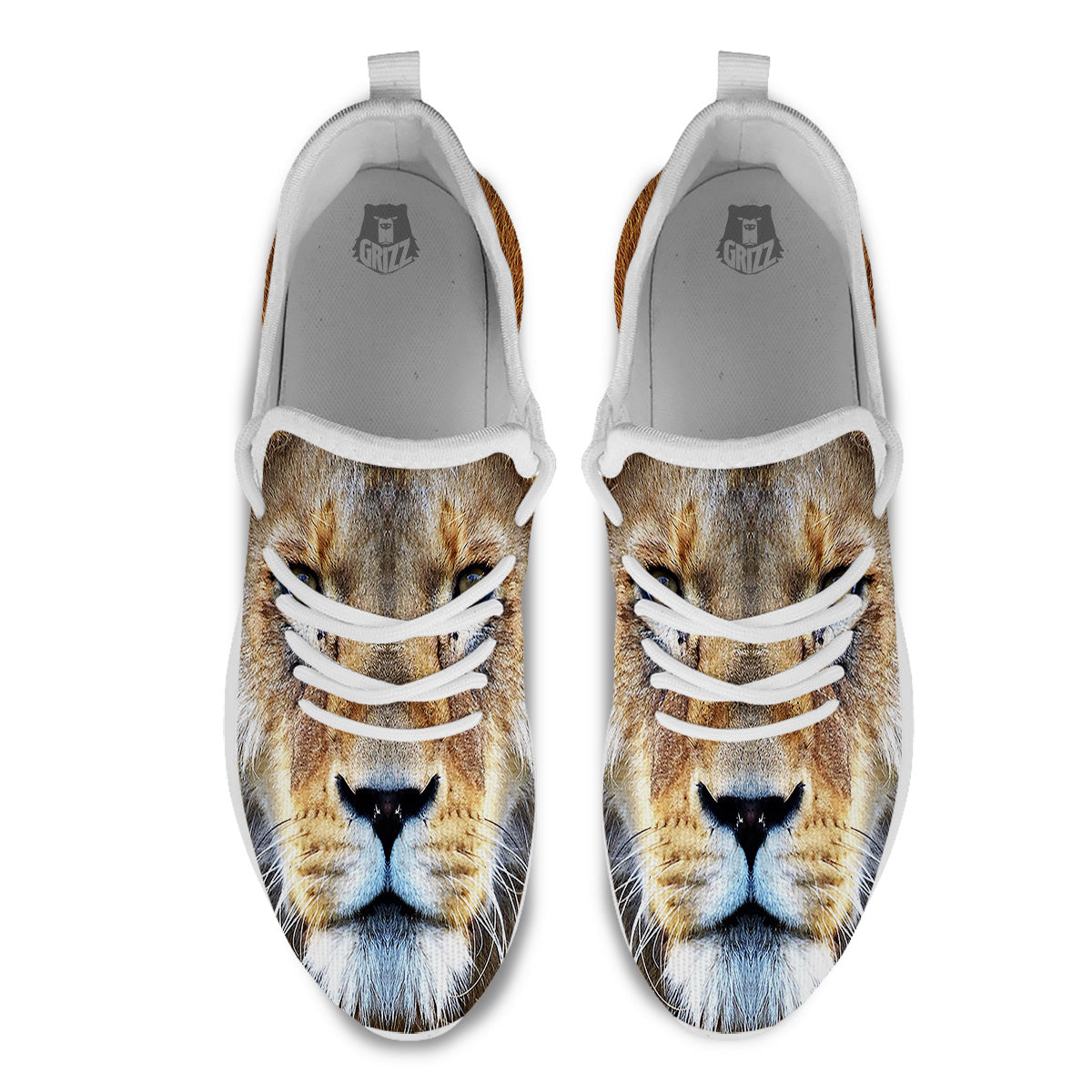 Portrait African Lion Print White Athletic Shoes-grizzshop