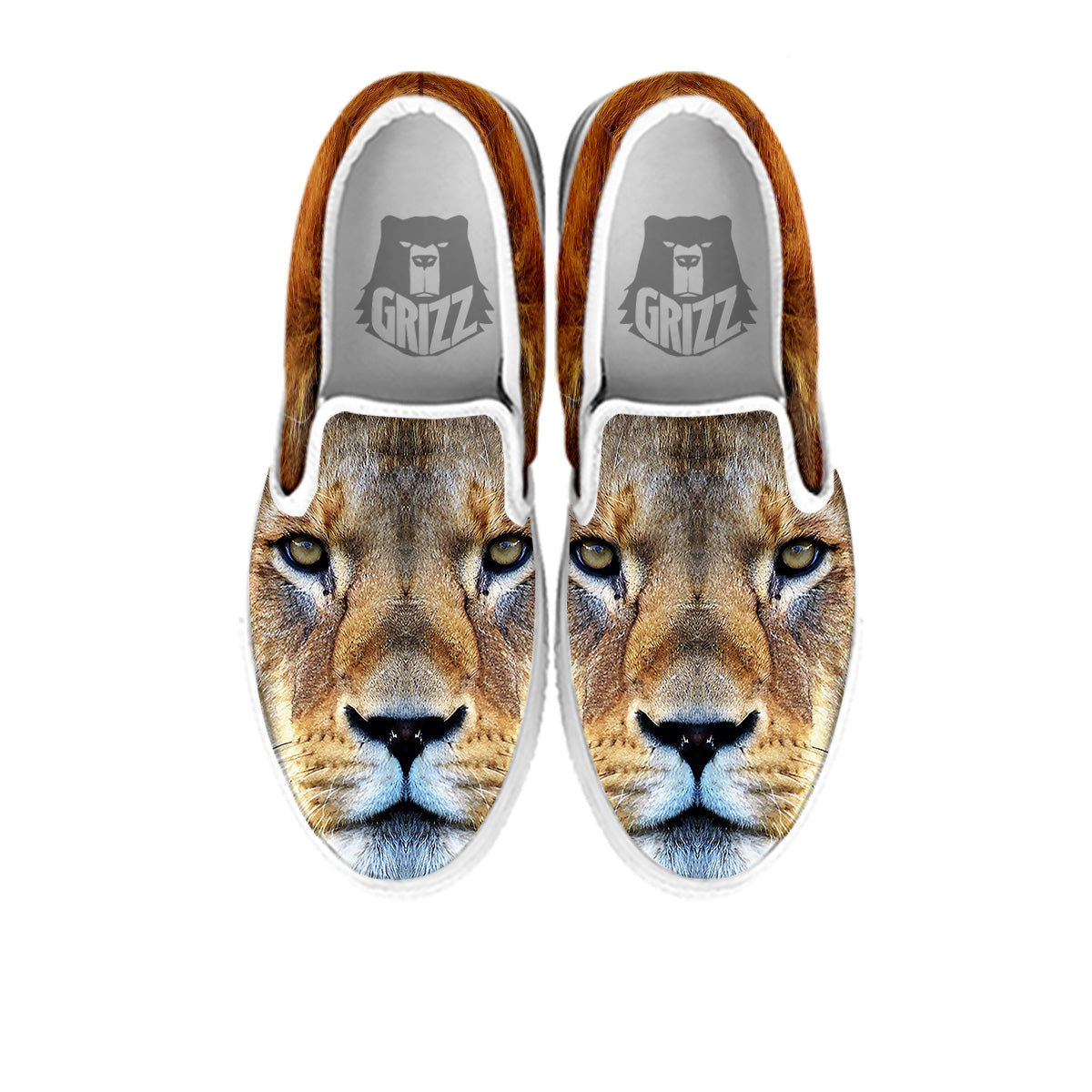 Portrait African Lion Print White Slip On Shoes-grizzshop