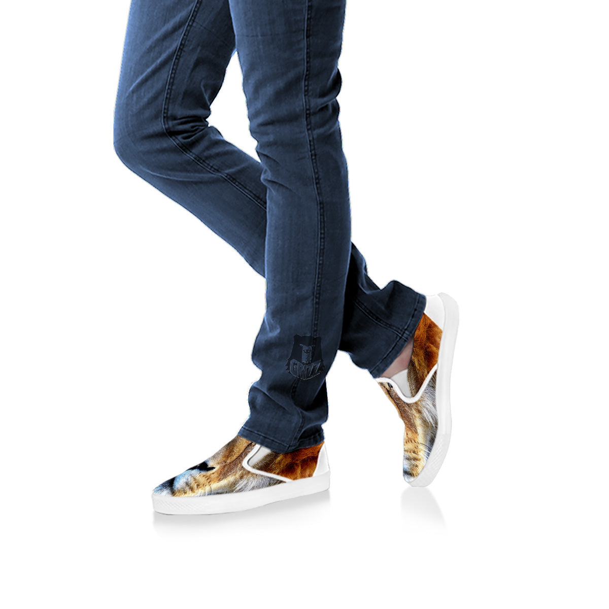 Portrait African Lion Print White Slip On Shoes-grizzshop