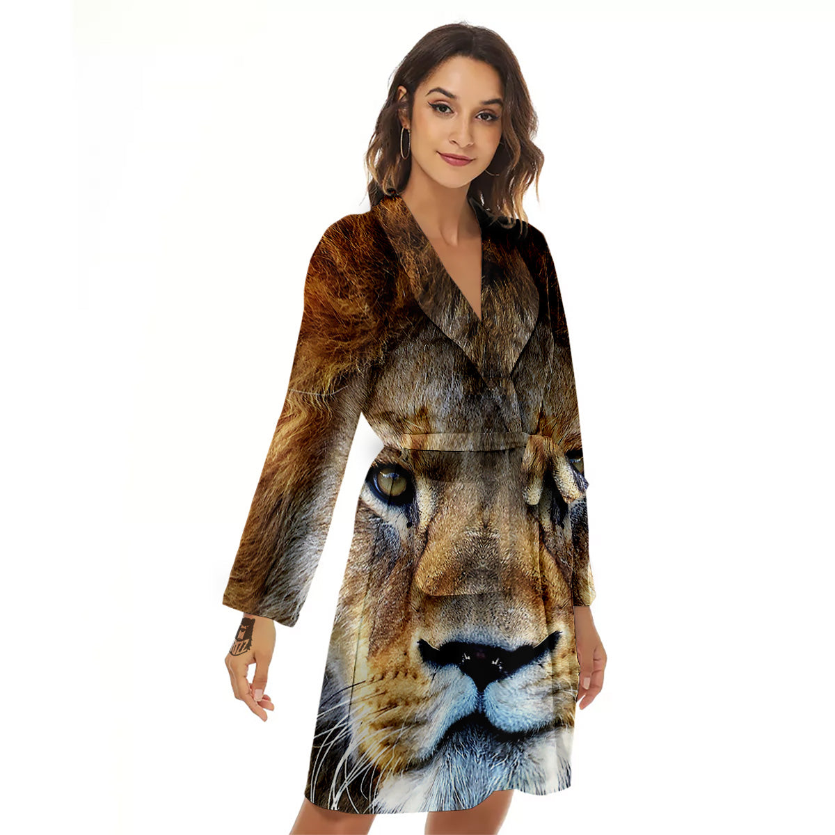 Portrait African Lion Print Women's Robe-grizzshop
