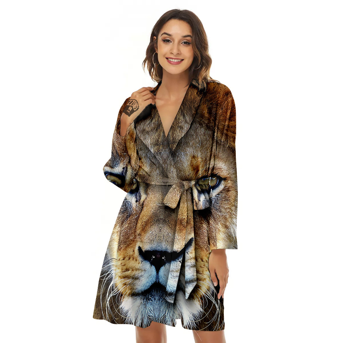 Portrait African Lion Print Women's Robe-grizzshop