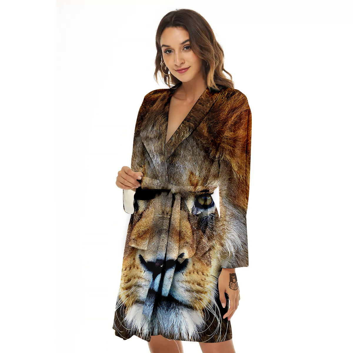 Portrait African Lion Print Women's Robe-grizzshop