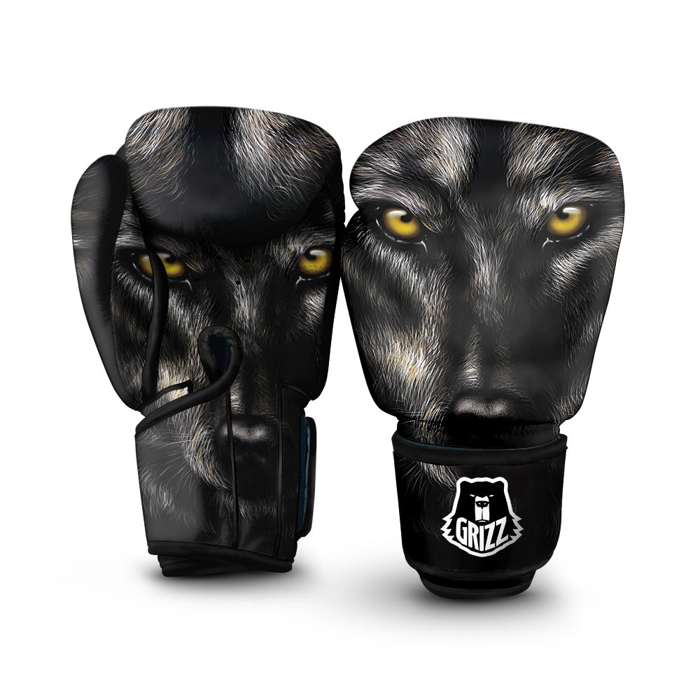 Portrait Black Wolf Print Boxing Gloves-grizzshop